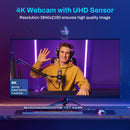 Webcam 4K com Microfone e Autofoco para Video Calls, Streaming, YouTube, TikTok.  Web Camera 1080P 60FPS